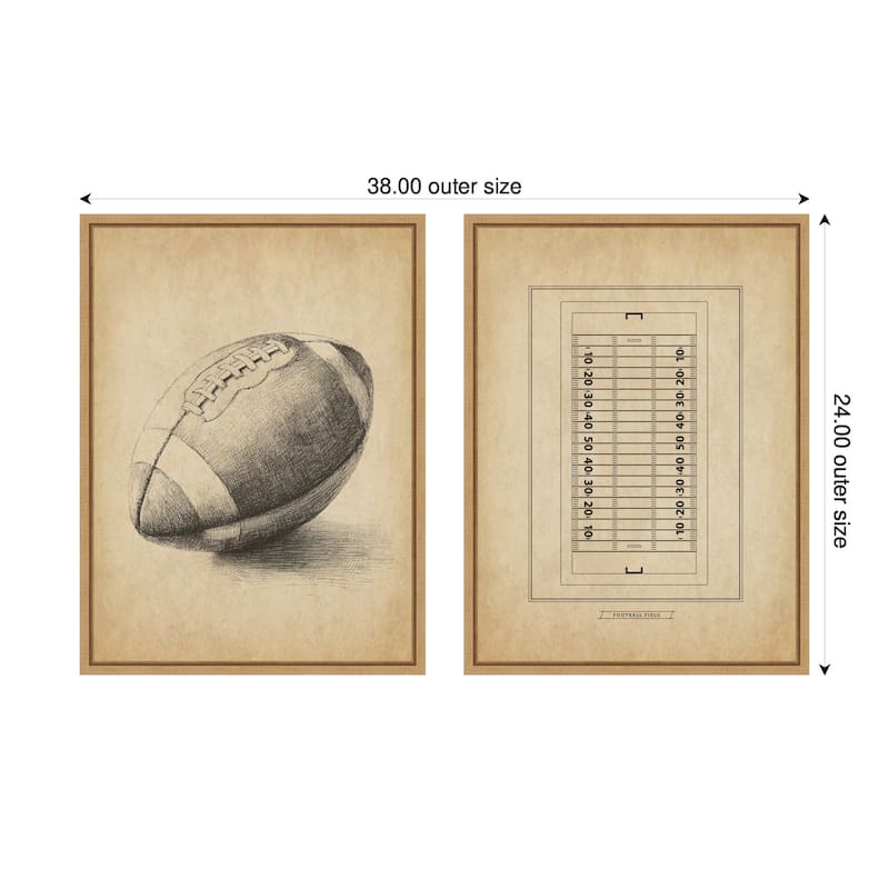 Kate and Laurel Antique Football 2 Piece Framed Canvas Wall Art Set by The Creative Bunch Studio