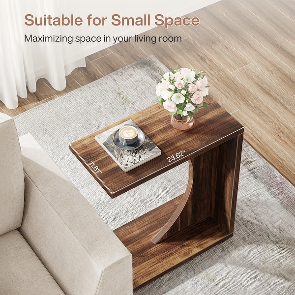 2-Tier C-Shaped End Table, Industrial, 11.81