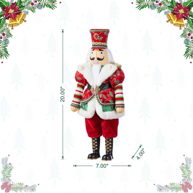 Glitzhome 20"H Faux Fur Christmas Nutcracker Standing Figurine