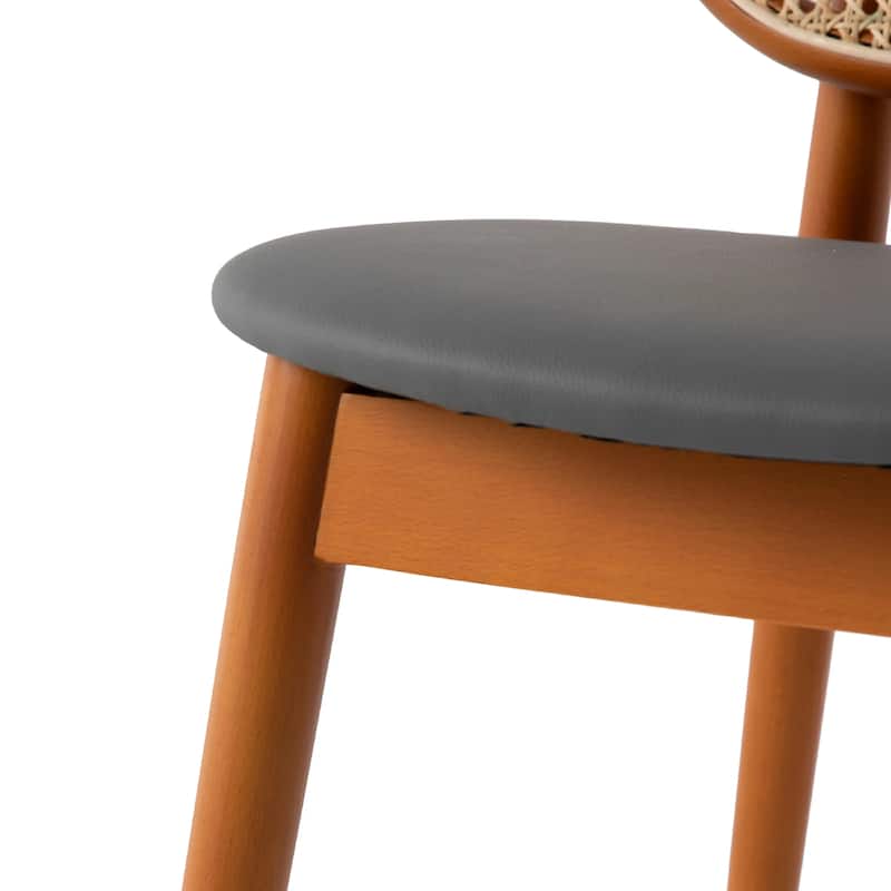 Holbeck Modern Rattan Leather Upholstered Dining Chair with Plush Padding Beech Wood Legs for Stylish Homes Set of 2