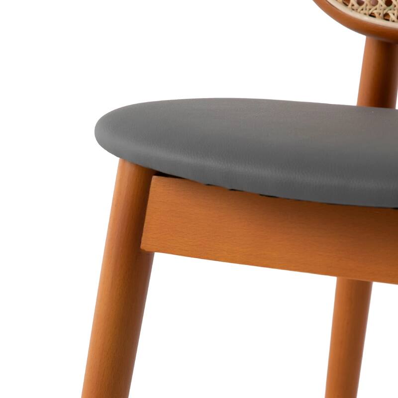 Holbeck Modern Rattan Leather Upholstered Dining Chair with Plush Padding Beech Wood Legs for Stylish Homes Set of 4
