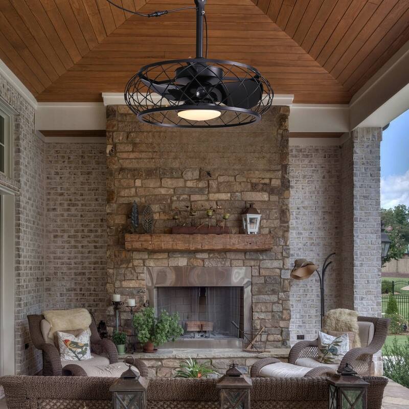 20'' Outdoor Ceiling Fan with Light Remote Control Plug-in Fandelier Dimmable Caged Ceiling Fan for Gazebo Patio Pergola - N/A
