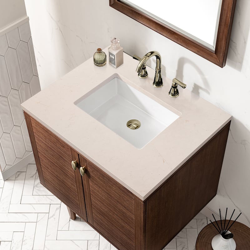 James Martin Vanities Amberly 30" Single Vanity, Mid-Century Walnut - Eternal Marfil Quartz