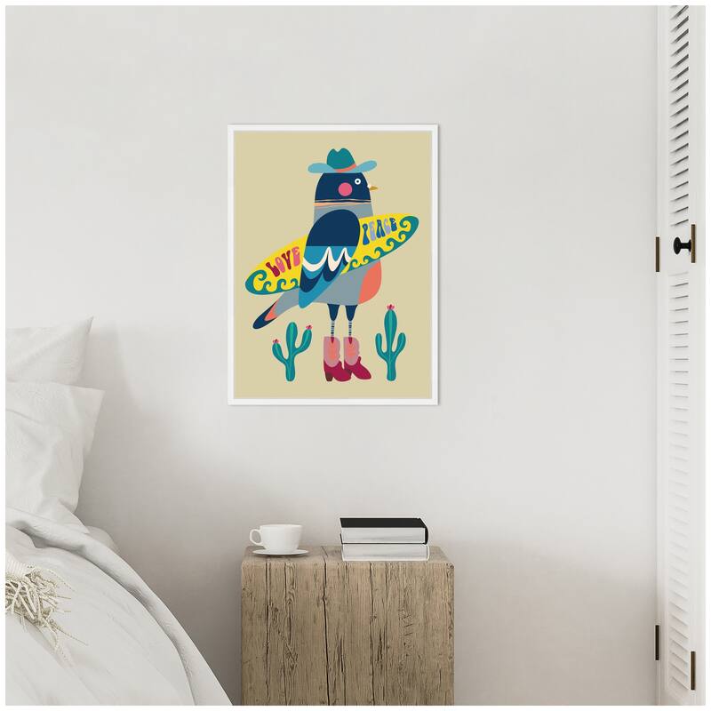 Kate and Laurel Sylvie Surfer Pigeon Framed Canvas by Rachel Lee