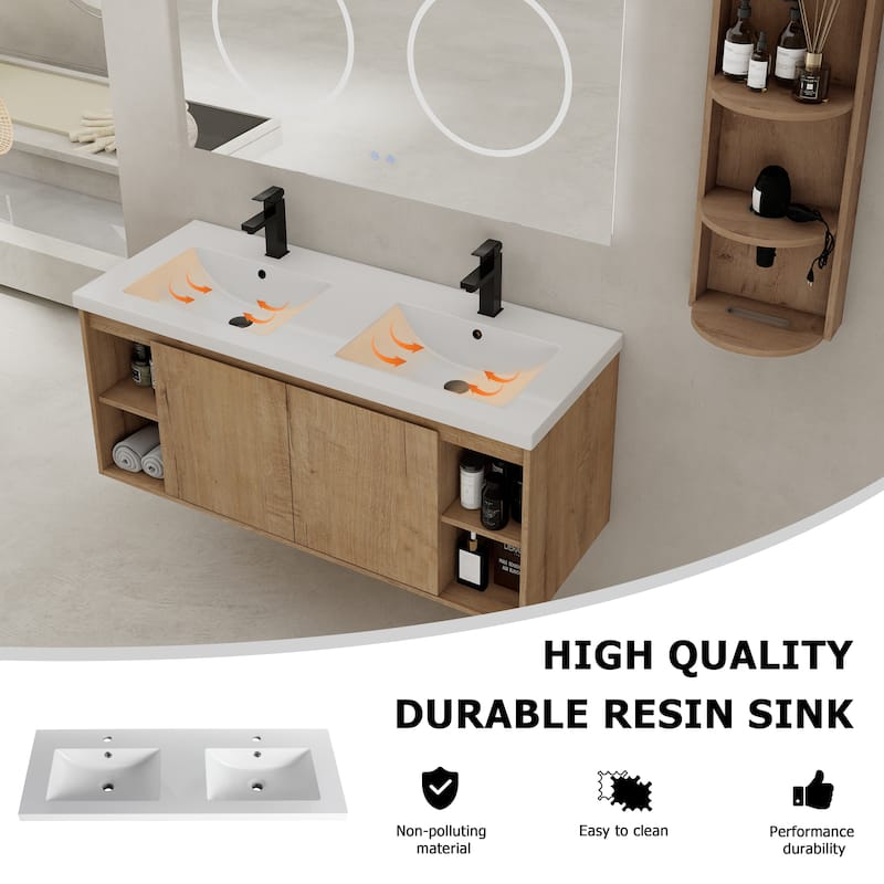 48" Wall-Mounted Bathroom Vanity With Double Sink and Storage Rack, Soft Close Doors,Combination Cabinet