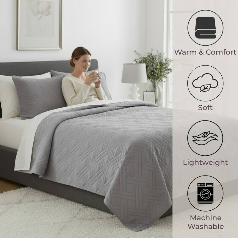 Lavish Home Modern Quilted Bedspread Coverlet with Basket-Weave Design Polyester