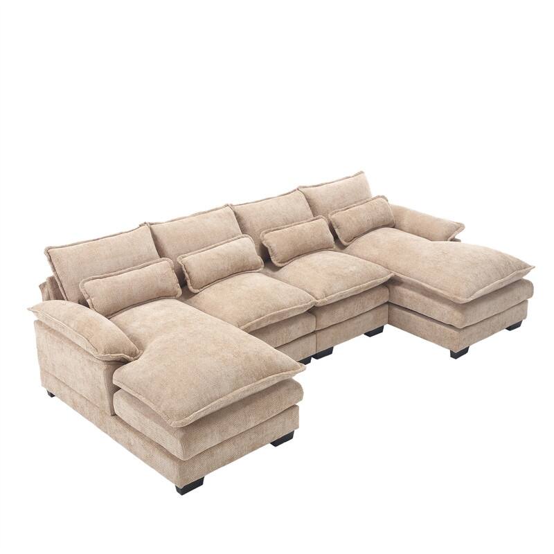 Sectional Sofa Cloud Couch for Living Room, Modern Chenille/Boucle U Shaped Couch, Comfy Modular Sofa Sleeper with Double Chaise