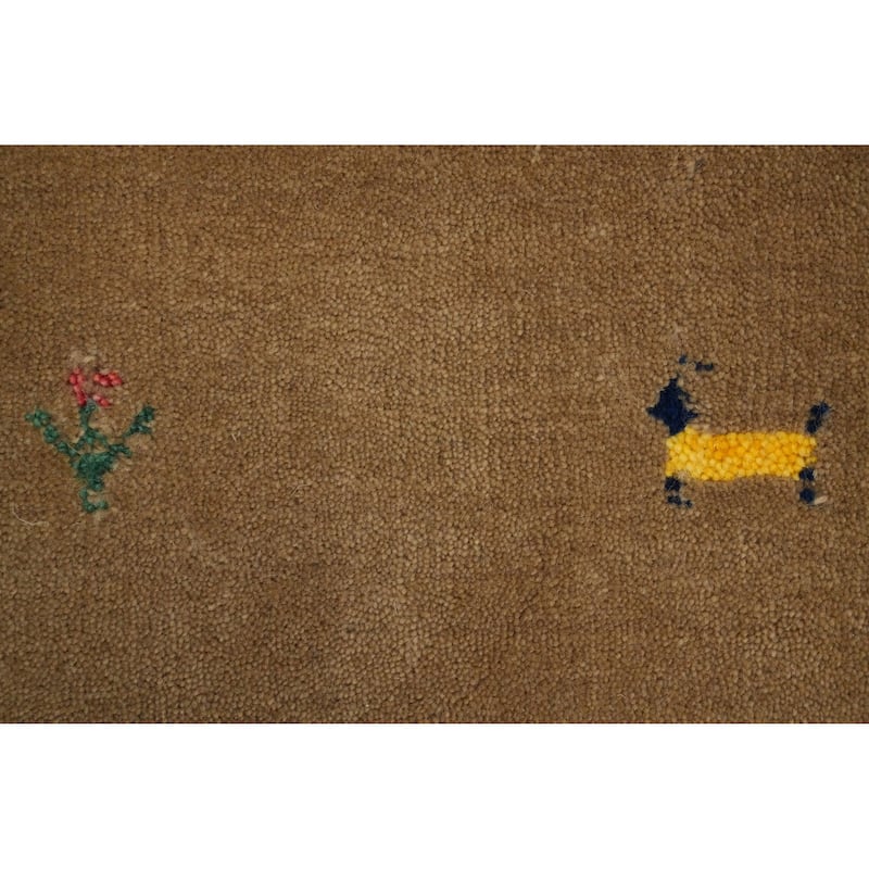 Hand Knotted Oriental 100% Wool Carpet Tribal Animal Pictorial Brown Gabbeh Runner Rug - 8' 2'' X 2' 6''