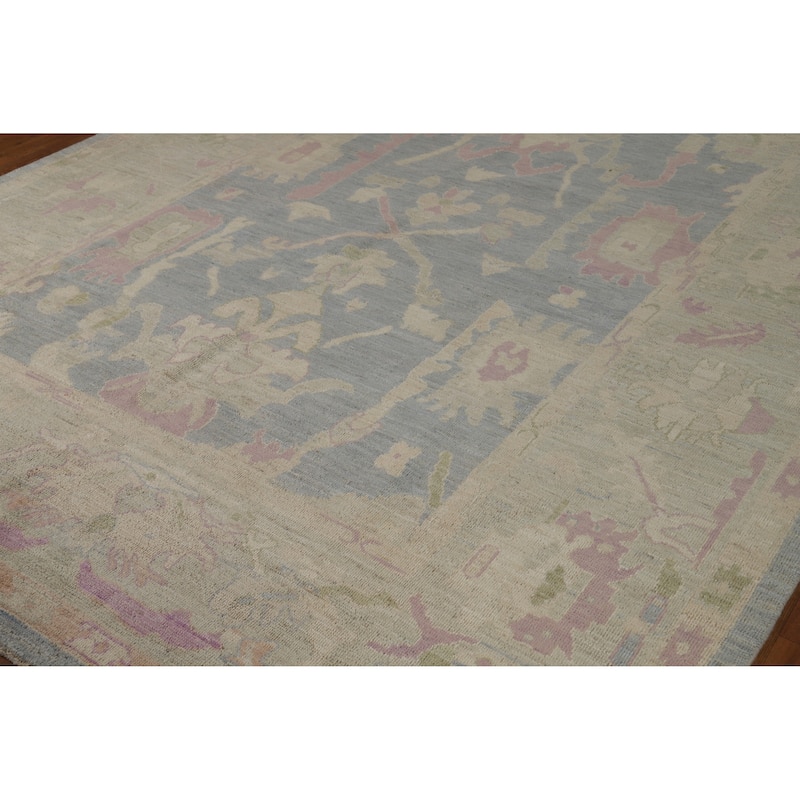 Hand Knotted Oriental 100% Wool Carpet Transitional All-Over Navy Blue & Blues Oushak Area Rug - 9' 9'' X 8' 0''