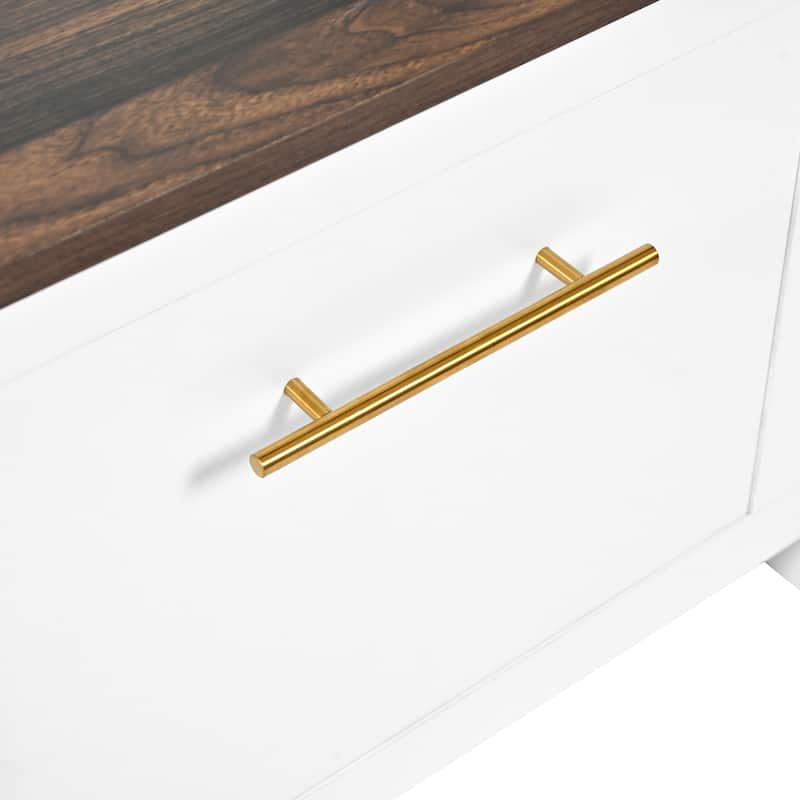 Roomfitters Mudroom 4-in-1 Hall Tree with Storage Bench, Versatile Coat Rack with 6 Golden Hooks and Multiple Storage Sections