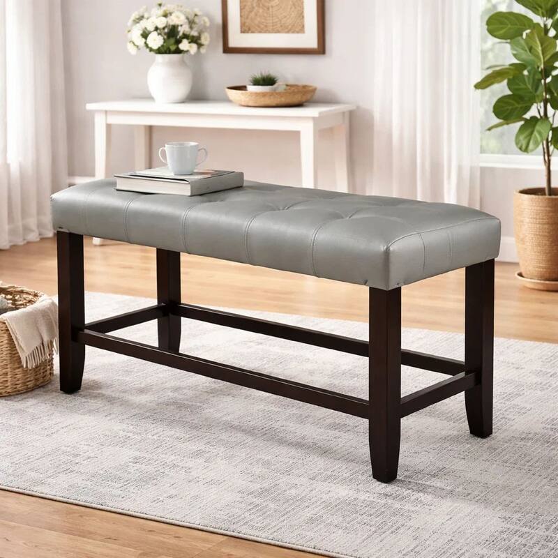 Tufted High Bench With Tapered Legs Silver and Brown