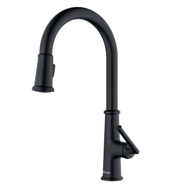 slide 2 of 18, Karran Elwood One-Handle Pull Down Dual Function Sprayer Kitchen Faucet Matte Black