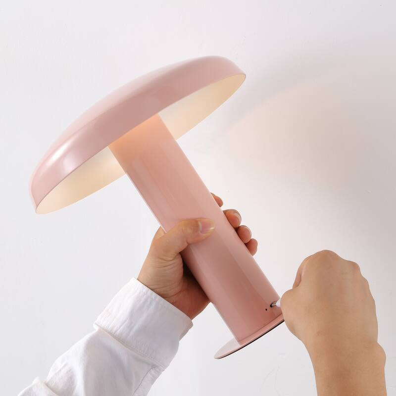 Boletus 11" Contemporary Bohemian Rechargeable/Cordless Iron Integrated LED Mushroom Table Lamp, by JONATHAN Y