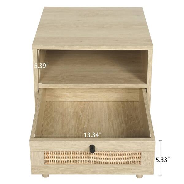 dimension image slide 1 of 4, Rattan Nightstand Bedside Table with Rattan Drawers