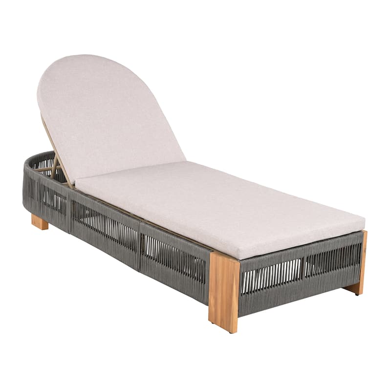Rope Woven Outdoor Chaise Lounge Chair Adjustable Patio Recliner with Cushions Breathable Net Frame Sun Tanning Poolside Lounger