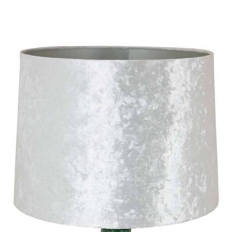 27 Inch Table Lamp, Drum Shade, Round Drop Shaped Glass Body, Green Finish
