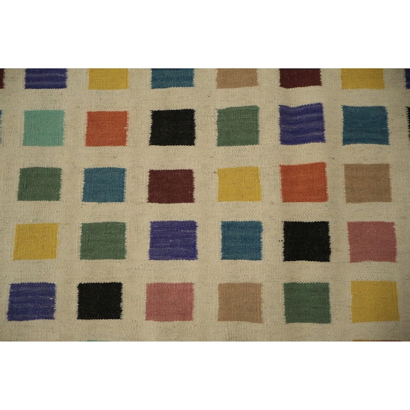 Hand Woven Oriental 100% Wool Carpet Southwestern Modern Beige & Ivories Kilim Area Rug - 10' 0'' X 8' 5''