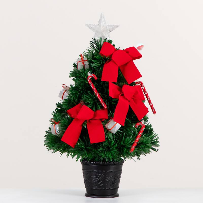 Pre-Lit Star Topped Artificial Christmas Tree - 2’ - Warm White Fiber Optic Lights - 2 Foot