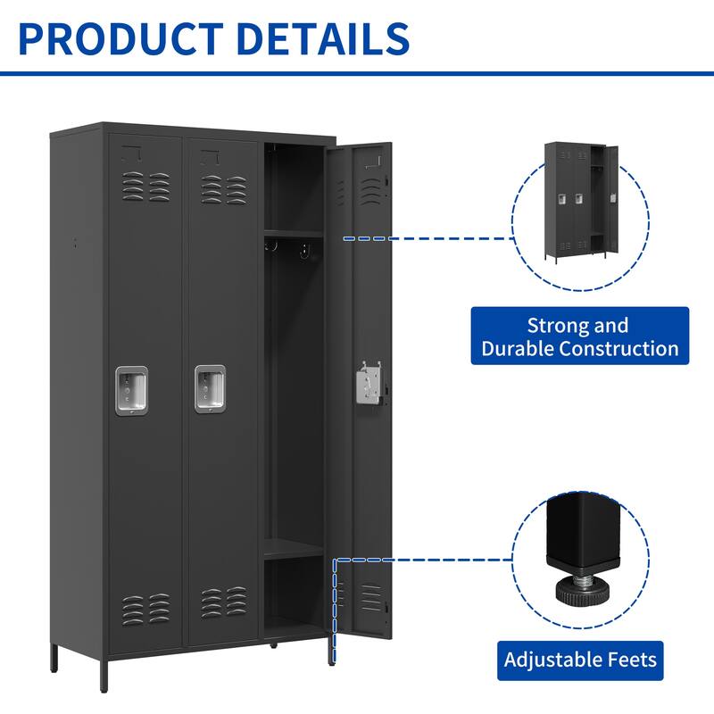 3 Door 72"H Metal Lockers With Lock