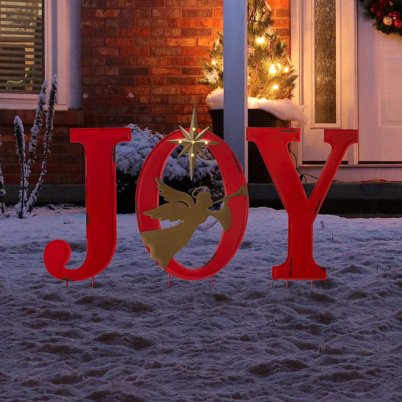 Glitzhome Christmas Metal JOY HOPE Sign Snowmen Yard Stake Wall Sign Standing Decor