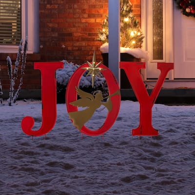 Glitzhome Christmas Metal JOY HOPE Sign Snowmen Yard Stake Wall Sign Standing Decor
