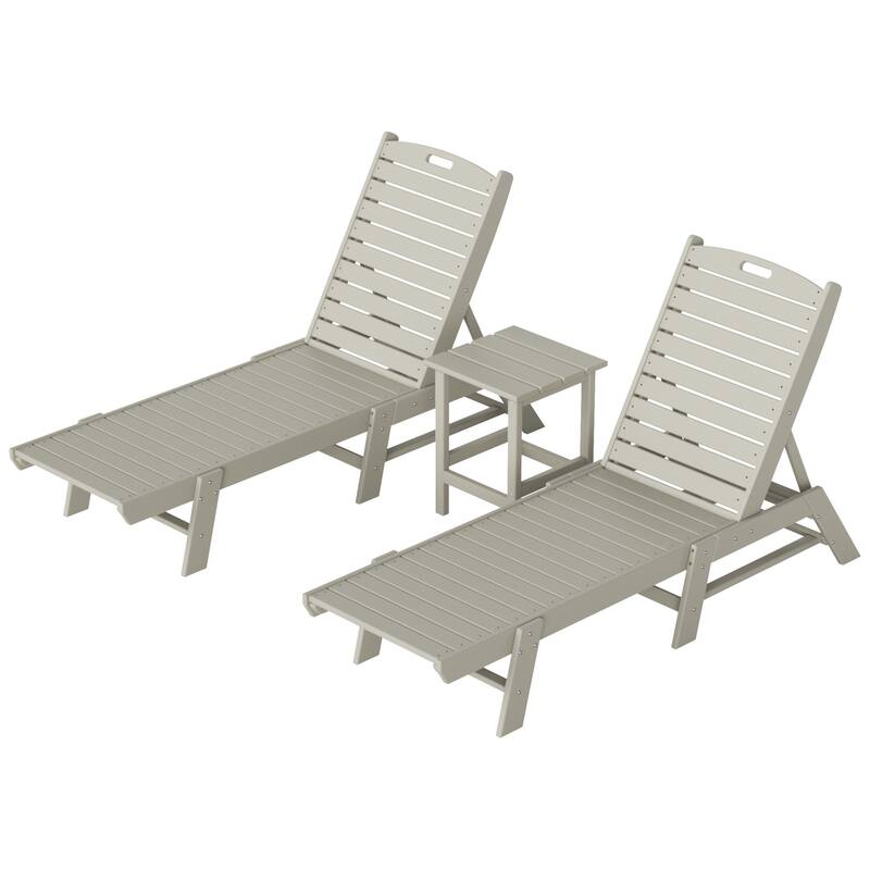 Laguna Hdpe All Weather Outdoor Patio Pool Reclining Armless Chaise Lounges With Square Side Table (3-Piece Set)