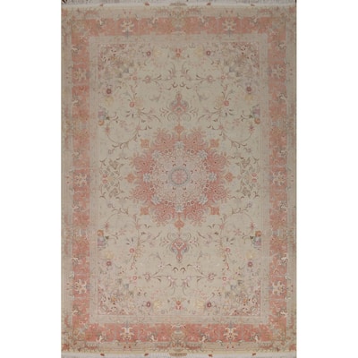 Wool & Silk Tabriz Persian Area Rug Hand-Knotted Floral Carpet - 6'6"x 9'8"