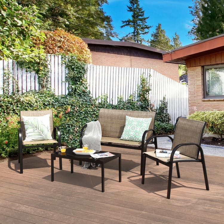 4 pcs Patio Furniture Set with Glass Top Coffee Table - 42.5" x 24.4" x 31.5" (L x W x H)