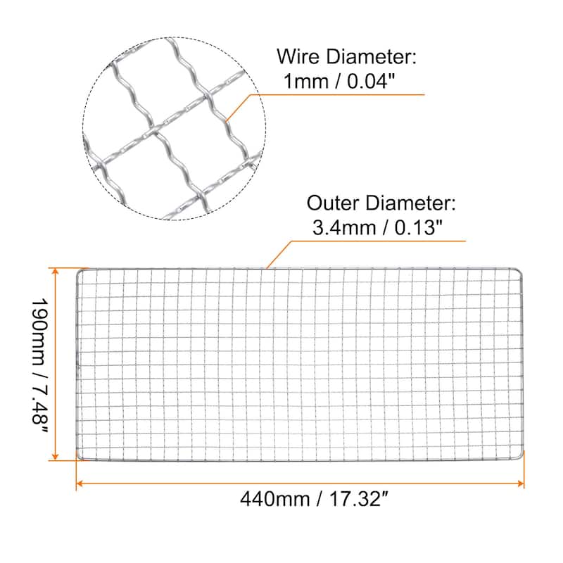 2pcs Square BBQ Grill Net 17.3"x7.5" Stainless Steel Barbecue Mesh for Baking - Silver