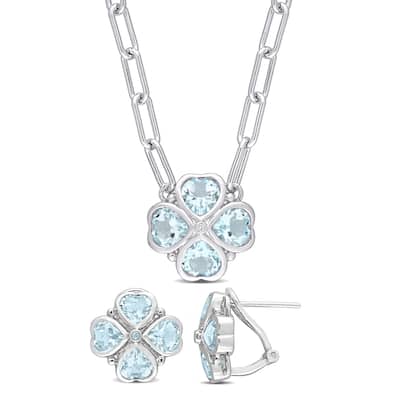 Miadora 8-1/3ct TGW Heart Sky-Blue Topaz and Diamond Accent Necklace and Earrings Set Sterling Silver