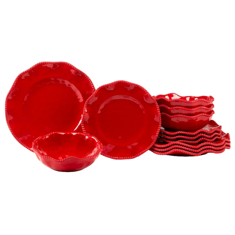 Certified International Perlette Red 12 pc Melamine Dinnerware Set, Service for 4 - 11" Diameter x 1.25"