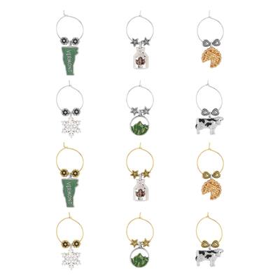 Wine Things 12-Piece Wine Charms/Wine Glass Tags/Drink Markers for Stem Glasses, Wine Tasting Party (Vermont)