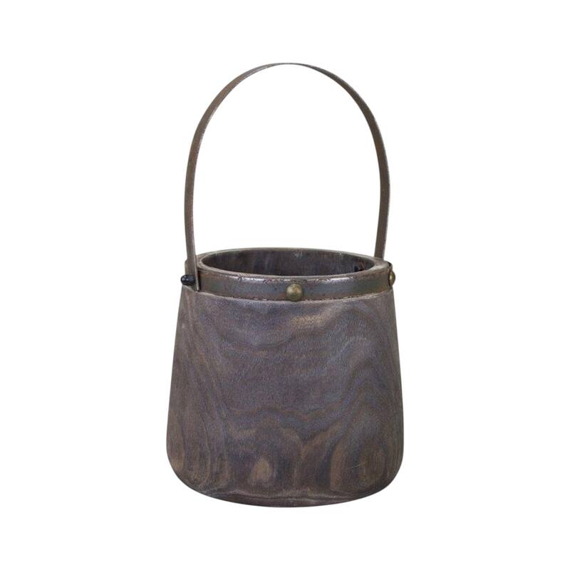 HomeRoots Set of Two Brown Wood And Steel Bucket Pot Planters - 9.00 in. x 14.00 in. x 9.00 in.