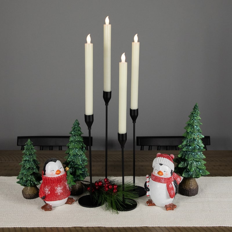 Set of 4 Solid Cream Flameless LED Constant Wax Taper Candles 9.5"