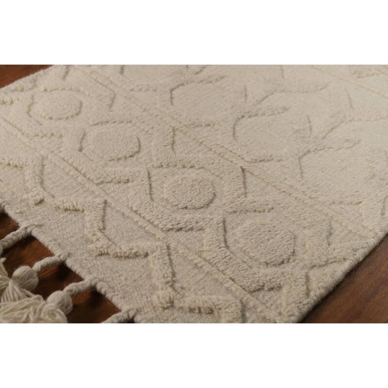 Geometric Moroccan Oriental Foyer Rug Hand-Knotted Ivory Wool Carpet - 2'0"x 3'0"