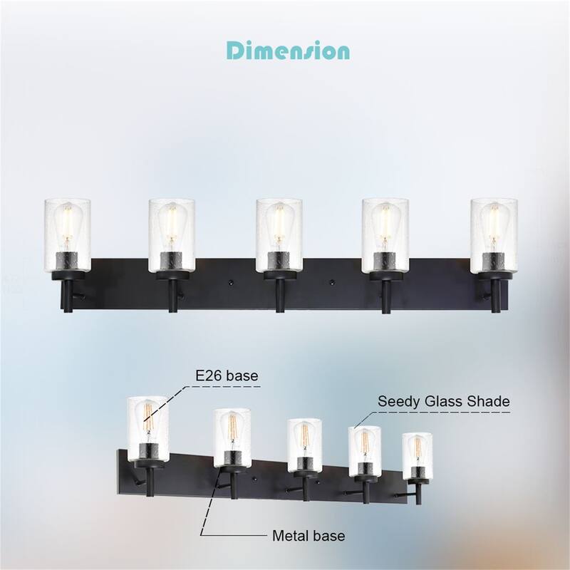 5-Light Black Vanity Light with Seeded Glass Shades