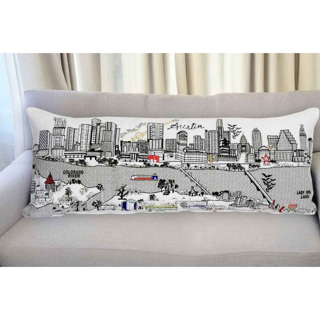 HomeRoots 35" White Austin Daylight Skyline Lumbar Decorative Pillow