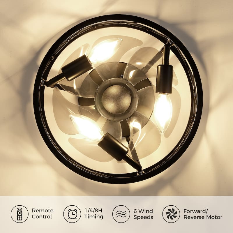 12 Inch Farmhouse Caged Ceiling Fan with Remote Control - 12 Inches