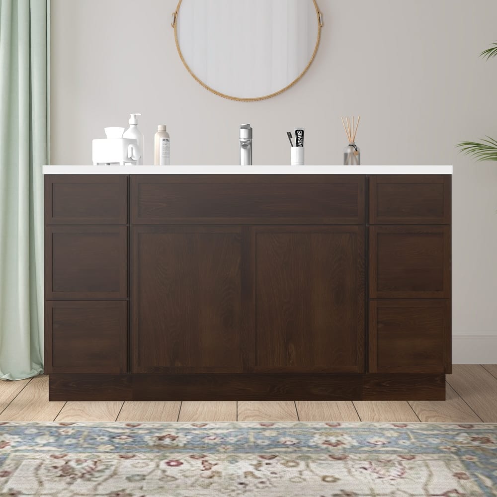 Vanity Art 60" Birch Freestanding Bathroom Vanity Cabinet without Top