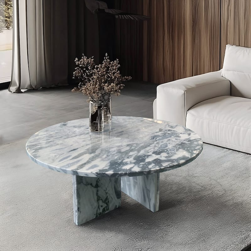 Roomfitters Round Marble Coffee Table, Natural Stone Living Room Table, Solid Marble Accent Table, Modern Design