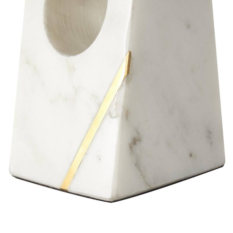 Marble Geometric Curved Pyramid Decorative Bookends with Diagonal Gold Stripes - Set of 2 White - Roche River Decor