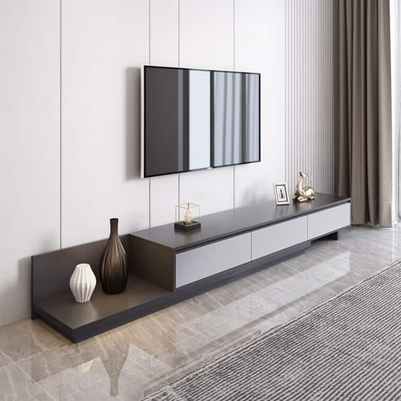 Extendable 118" Modern TV Stand with 3 Spacious Drawers, Adjustable Length Media Console for Living Room