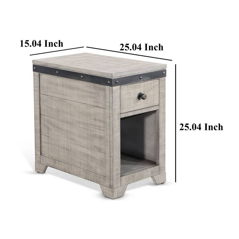 25.04 in. Gray and Black Rectangle Wood End Table with Storage Drawer for Convenience