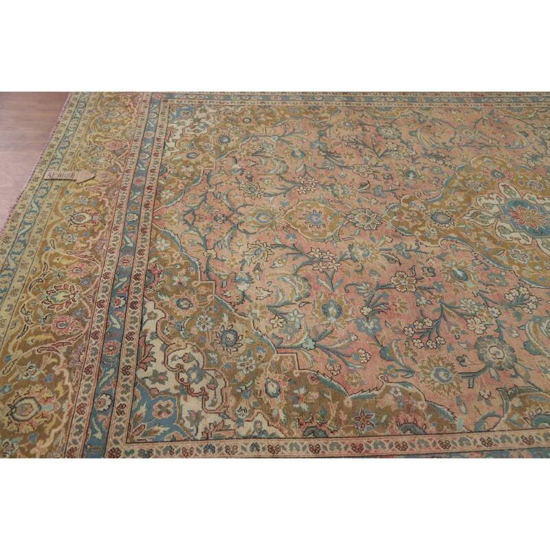 Hand Knotted Oriental 100% Wool Carpet Traditional Floral Pink Kashan Area Rug - 13' 1'' X 9' 8''