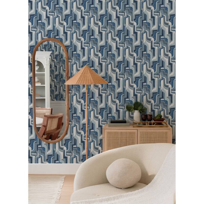 A-Street Prints Tulum Blue Surreal Shapes Wallpaper