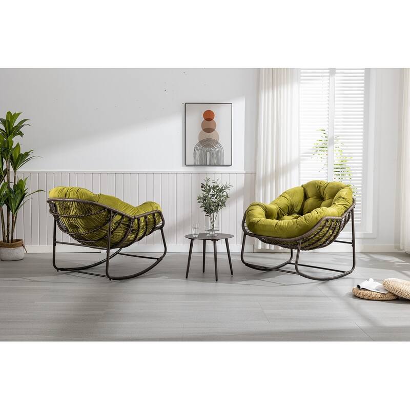 Rocker Recliner Chair Rattan Rocking Chair with Padded Cushion