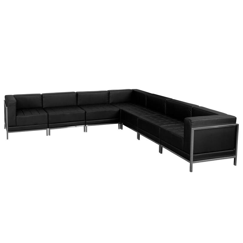 7 Piece LeatherSoft Modular Sectional Configuration - Stainless Steel Legs - Black
