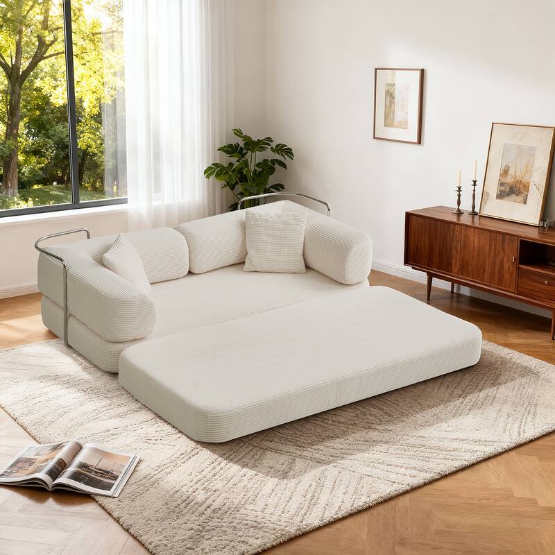 Modular Convertible Sofa Bed Floor Couch with Steel Frame, Simple Sofa Couch Lounge Sleeper Bed for Living Room