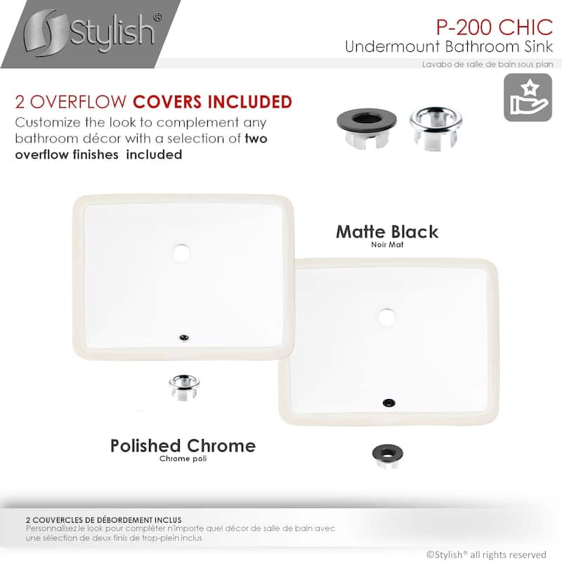 STYLISH Porcelain Rectangular 20 3/4-inches Undermount Ceramic Bathroom Sink with Overflow