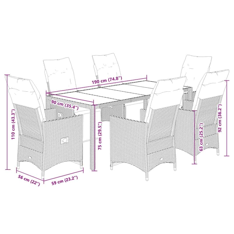 vidaXL Patio Dining Set with Cushions Outdoor Table and Chairs Bistro Set Black